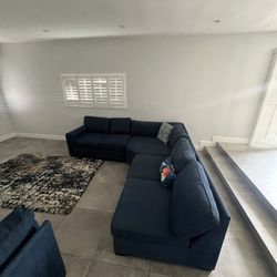 Large Blue Sectional Couch And Love Seat