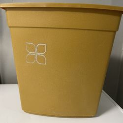 Vintage Plastic 1970's Mustard Yellow Small Bathroom Trash Can Basket