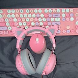Pink Gaming Keyboard And Razer Kitty Headset