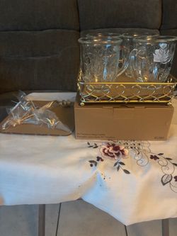 Tazas de cristal wildflower (4) y portador princes house
