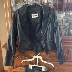 Leather Jacket and Skirt