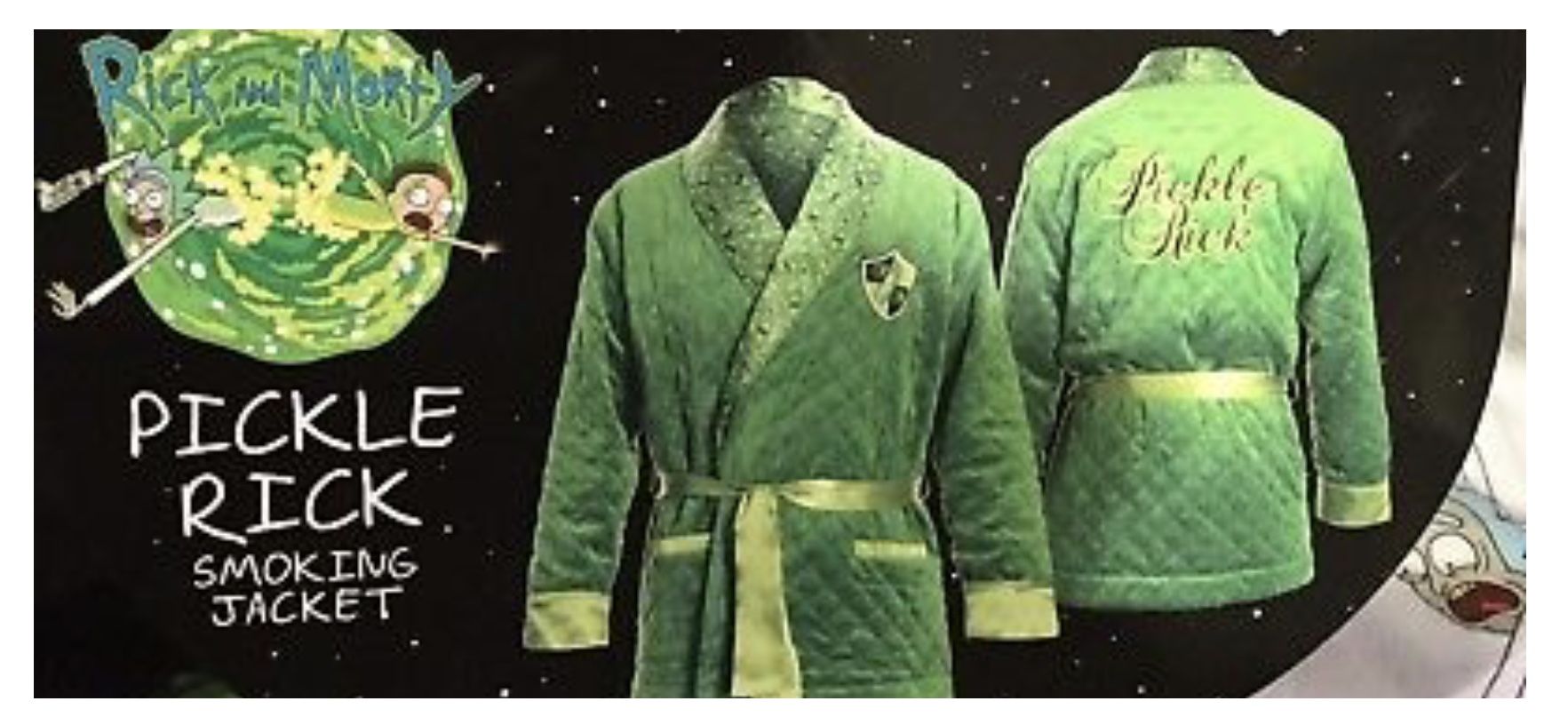 Rick and Morty Pickle Rick Smoking Jacket.