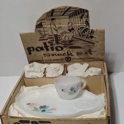 1950s Federal Glass Patio Snack Set Atomic Starburst Design Original Box