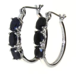 Genuine 2.10 Ct Sapphire Hoop Earrings Rhodium Over Brass