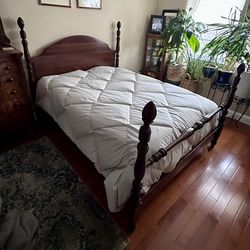 Full sized solid wood bed frame (& mattress, box spring)