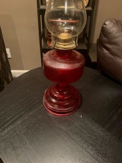 Red Glass Oil Lamp with Clear Globe