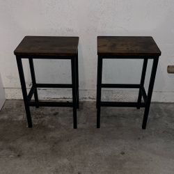 Two Wood & Metal Barstools