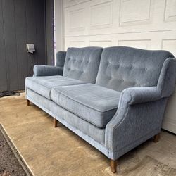 Vintage MCM High Wingback Tufted Sky Blue Sofa •FREE DELIVERY•