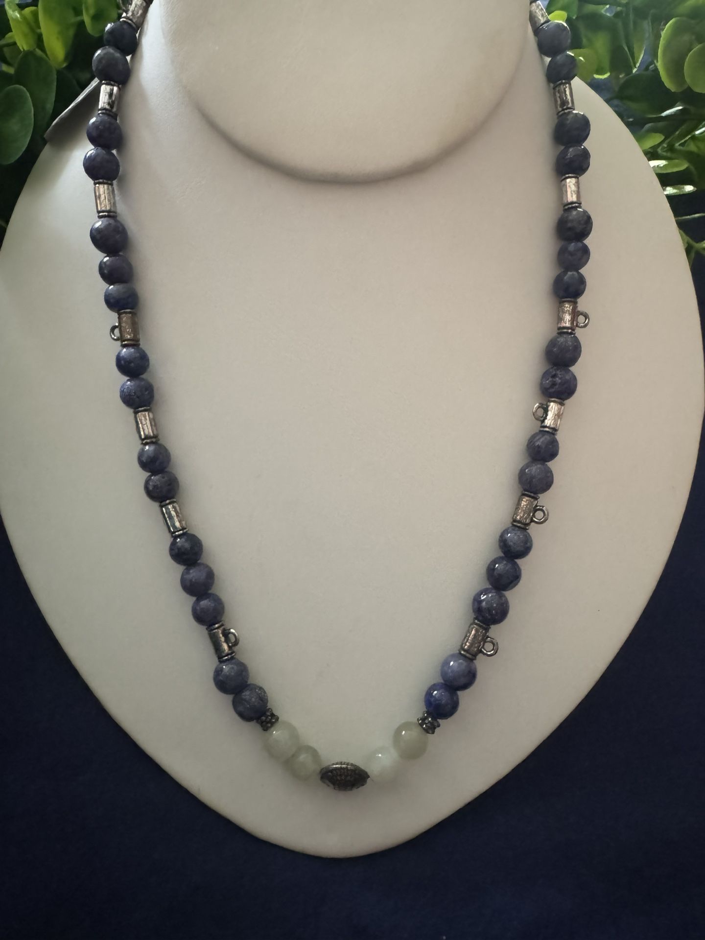 Boutique Stunning Lapis, Moonstone with Silver Bead Accents Necklace 18"