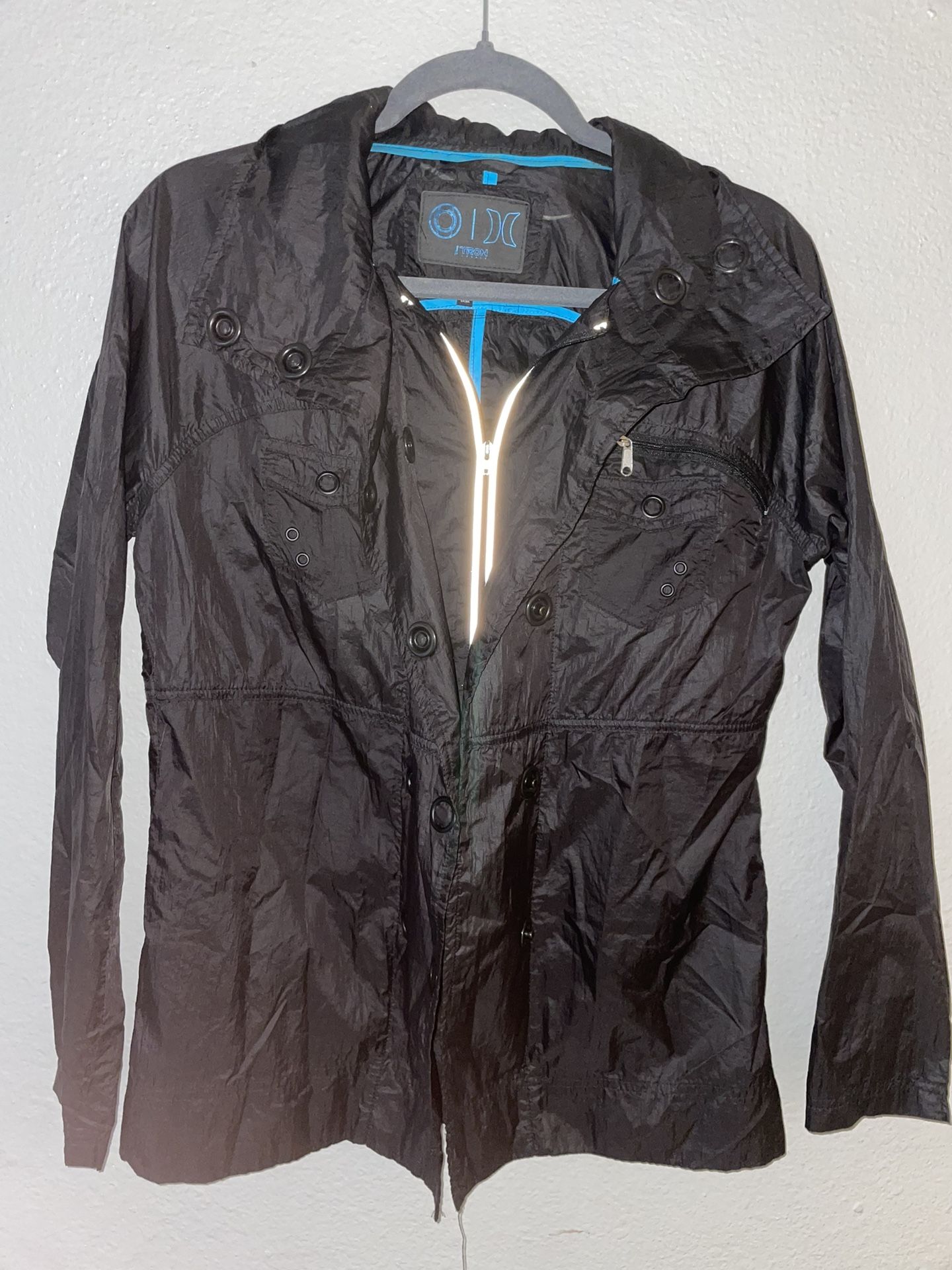 Disney Tron Legacy Hurley Jacket Small Hooded Black Full Zip Snap Button EUC