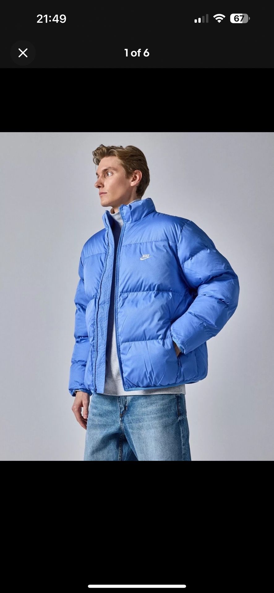 Nike Sportswear Club Puffer Jacket Polar Blue White FB7368-450 Men’s Size M