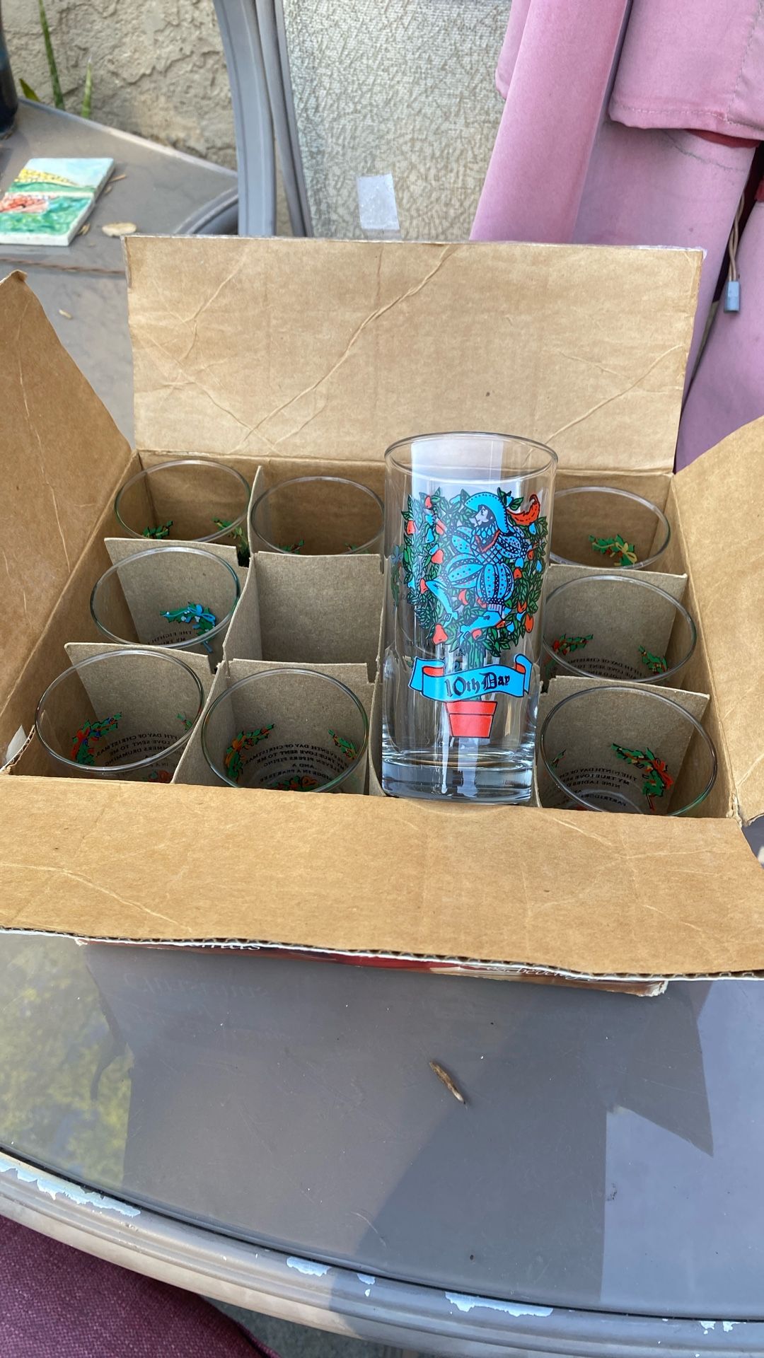 Vintage Indiana Glass Twelve Days of Christmas beverage glasses. These glasses were made by Indiana Glass and feature different designs for each of th