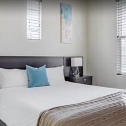 Brown Wood Queen Size Bedframe With Floating Drawers and Mattress 