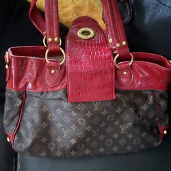 Red And Brown Luggage Tote 