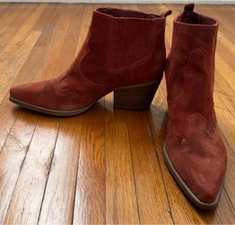 Sam Edelman rust suede block heels pointy toes ankle boots, size 9