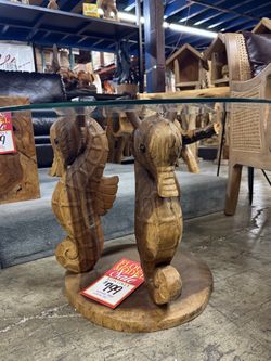 MEGA SALE! Hand Carved Seahorse Table With Glass Top (Save $399)