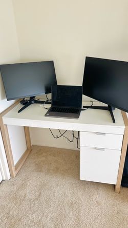 Micke Desk White with Oak Legs