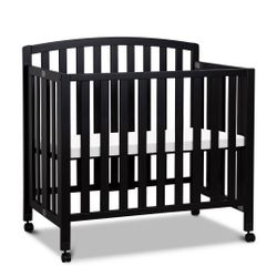 Black Mini Crib With Bedding & Extra Mattress 
