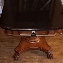 Antique End Table With Marble Top and Drawer 