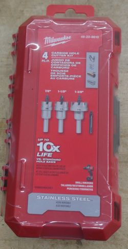 MILWAUKEE (49-22-8610) 4 Piece One-Piece Carbide Hole Cutter Set.