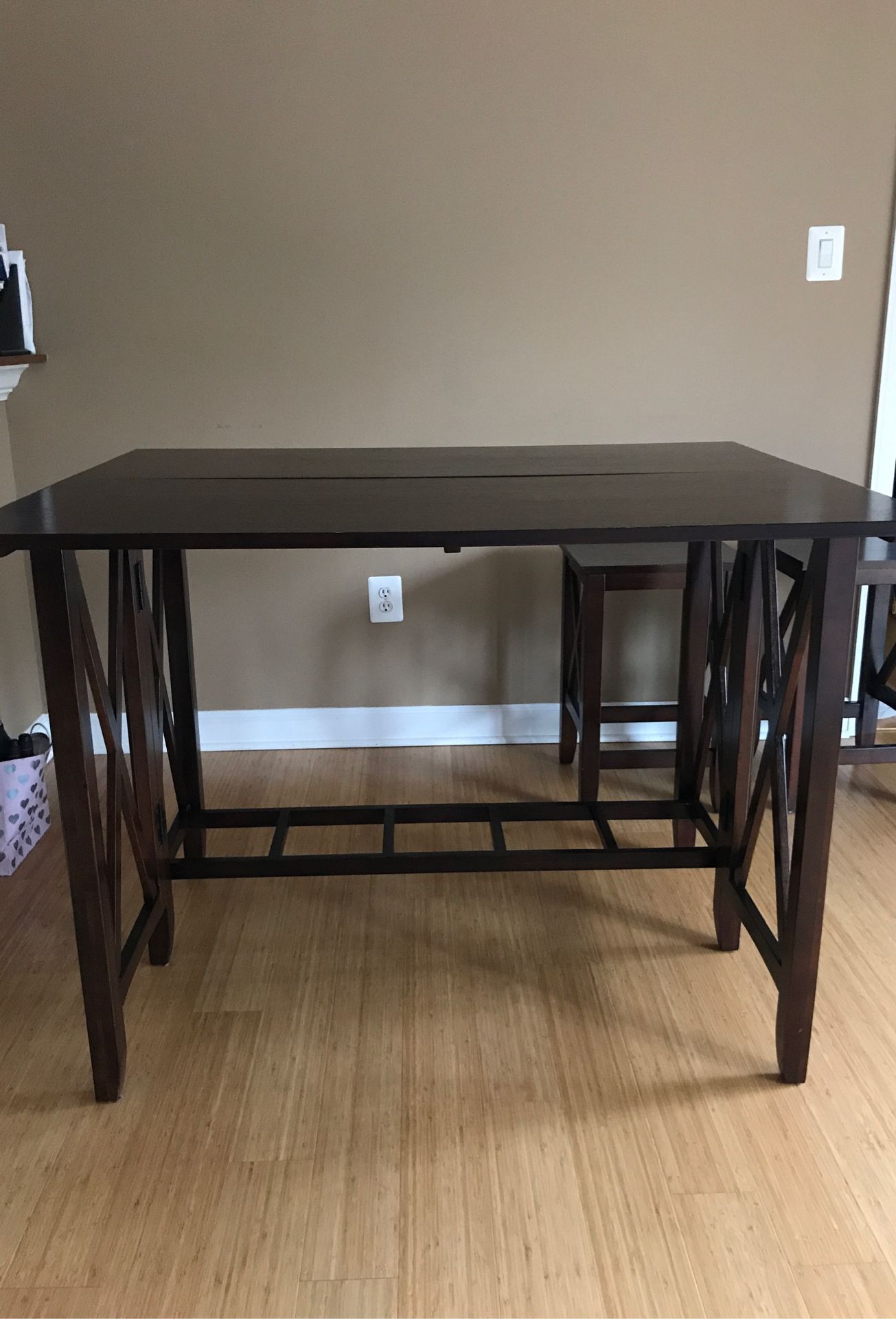 Pier 1 Imports - Extendable Wooden Table w/ 2 stools