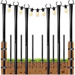4 Pack String Light Poles for Outside, 10ft Heavy-Duty Metal Light Poles for Outdoor String Lights w