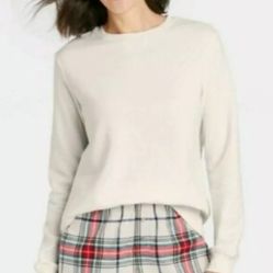 Womens Wondershop Plaid Flannel Pajama Set Shorts White Sweatshirt Backpack Size SMALL