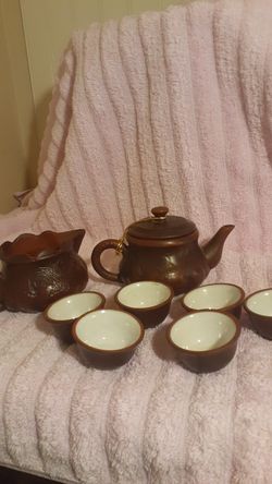 Vintage 9 Piece Asian Style Brown Dragon Tea Set