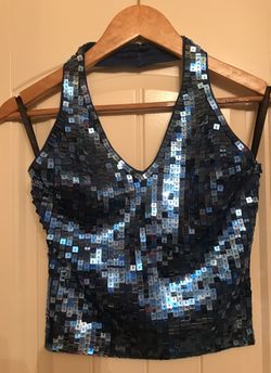 Royal Blue Sequins Halter Top