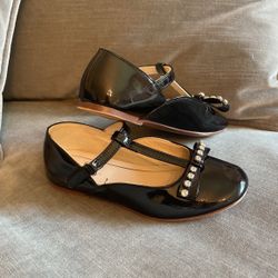 Girls Zara Black Leather Flats Shoes Size 29