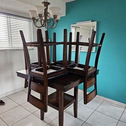 Wooden Dining Table (4 Tall Chairs Included)