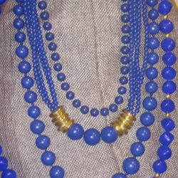 Vintage 70s-80s Blue Bead Costume Jewelry