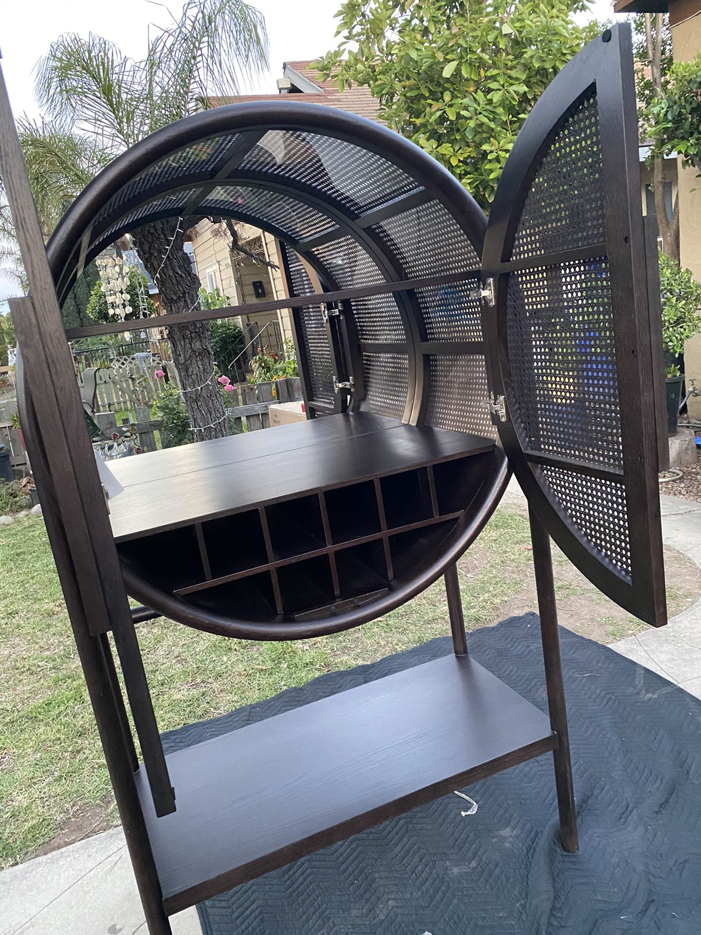 West charcoal cane bar cabinet new arrivals