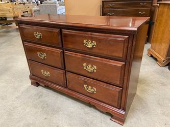 DIXIE Petite Cherry Finished 6 Drawer Dresser with Brass Swing Pulls