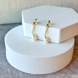 18k gold plated zircon Pearl tear earrings