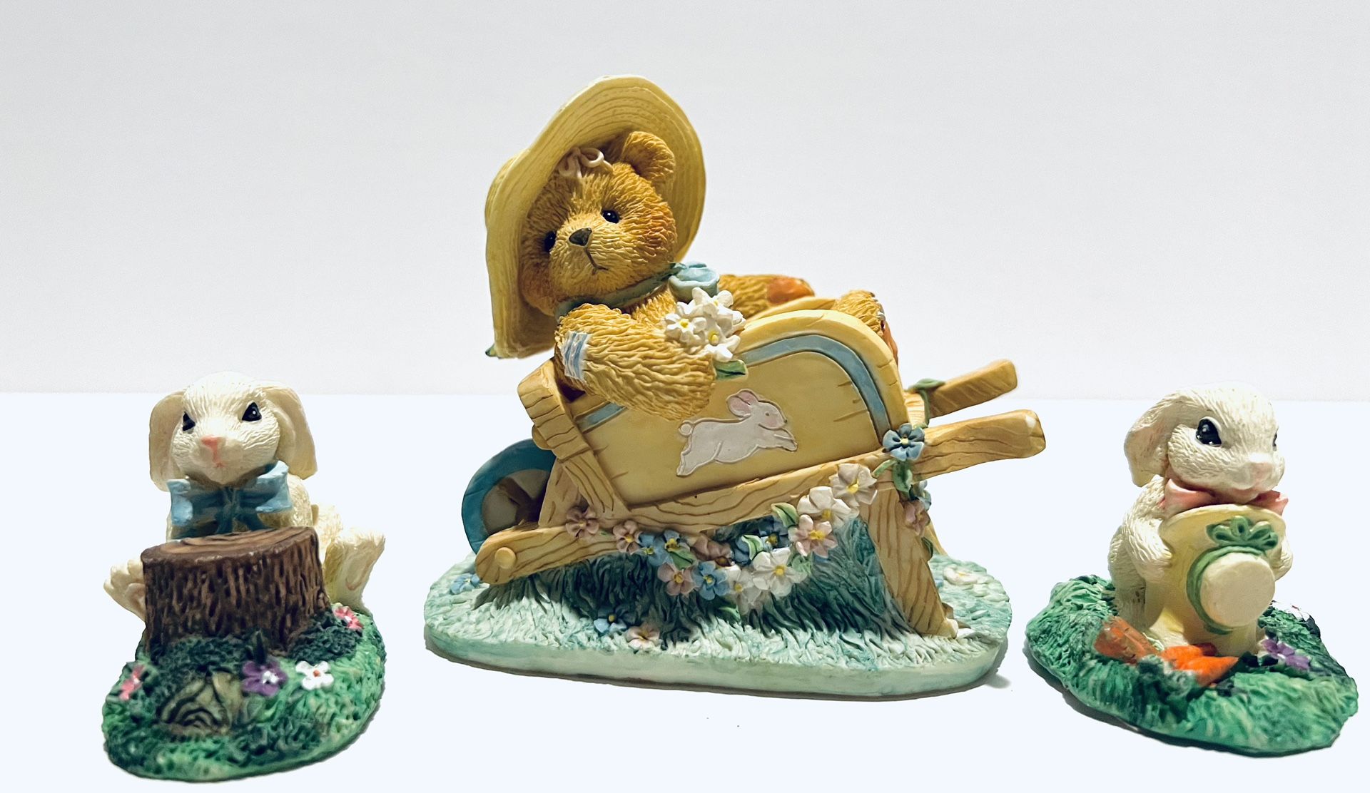 Cherished Teddies 1994 Gathering the Blooms of Friendship w/ 2 Bunny Figurines