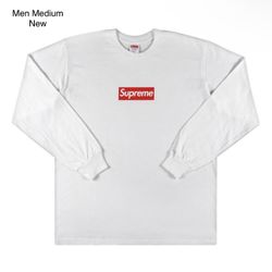 Supreme Box Logo Long Sleeve White Red 2020 Medium New