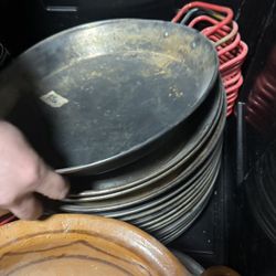 Lot of 17 steel paella pans (paelleras)