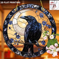 Midnight Omen: Raven's Moon — Gothic Stained-Glass Suncatcher