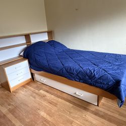 Solid Wood Twin Bed Set With Dresser, Night Stand And Bookshelf