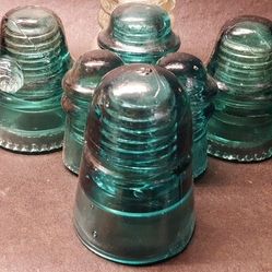 set of 6 - Telephone Pole Green Glass Insulators