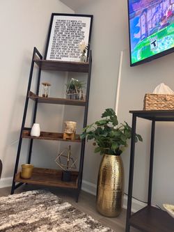 Shelf stand, table, lamps, etc