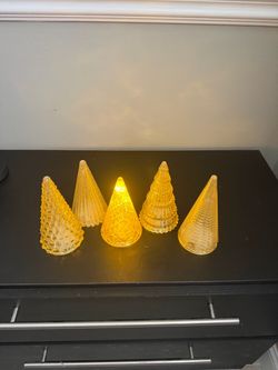 Set of 5 Glass LED Christmas Tree Figurines