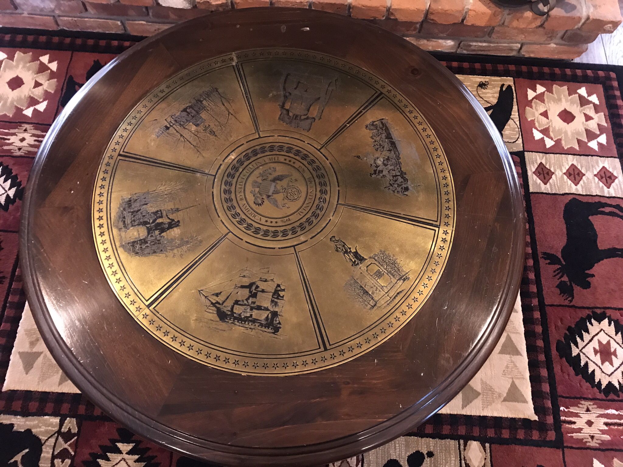 Beautiful Antique Bicentennial Table With Gold Inlay