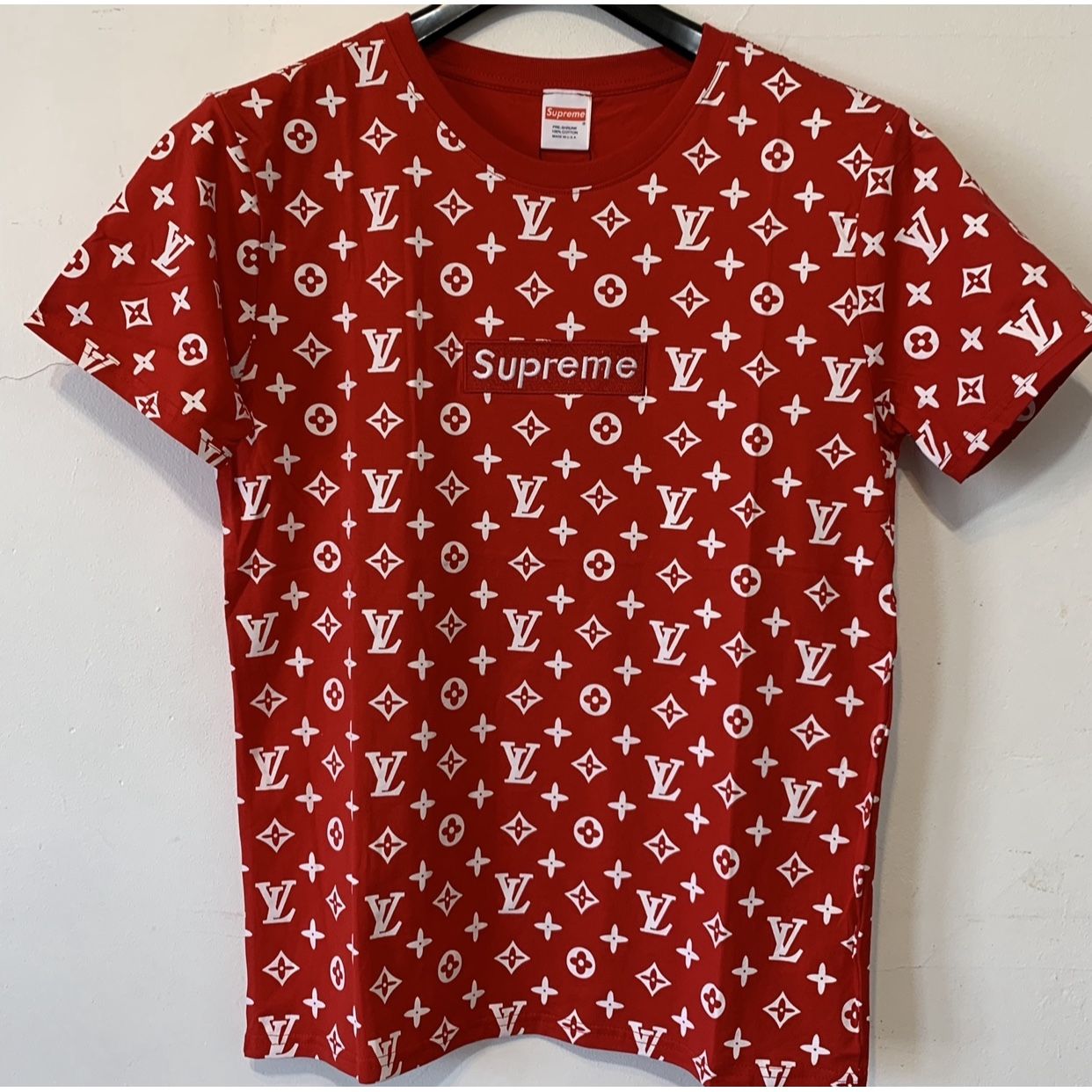 Louis Vuitton Supreme Red Logo T Shirt Style