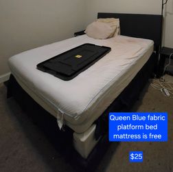 Blue Fabric Bedframe w/FREE mattress