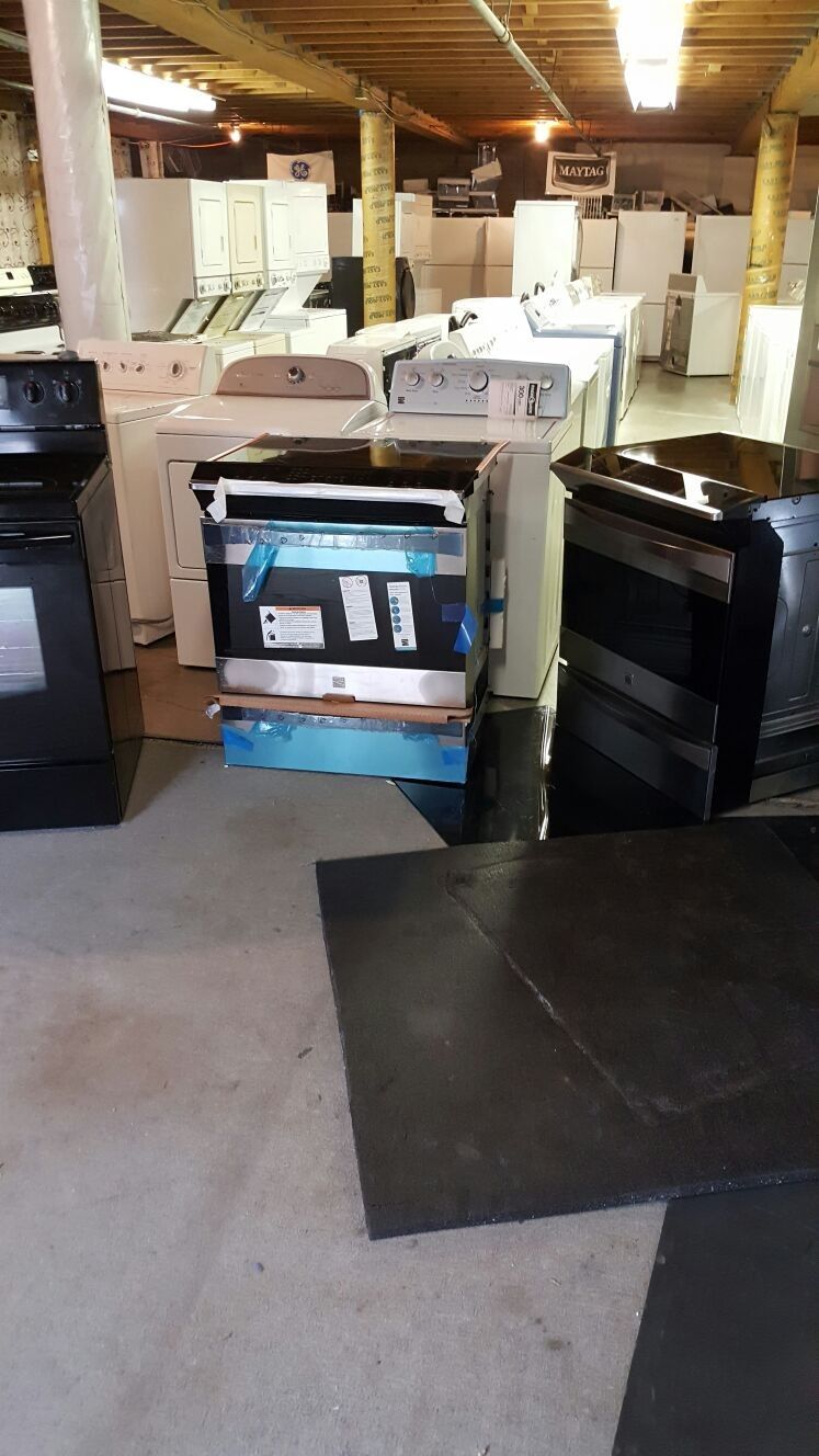 WAREHOUSE FULL NICE CERTIFIED REFURBISH RECONDITION GENTLY USED STAINLESS REFRIGERATOR OVEN SAMSUNG LG WHITE WHIRLPOOL KENMORE STACKABLE BOSH MAYTAG