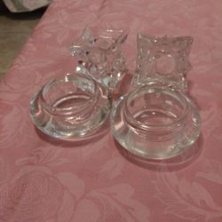 Clear Glass Candle Holders - 2pair