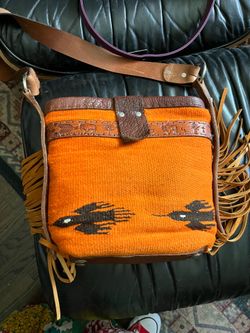 Southwestern Leather Bag with Sterling Silver & Turquoise