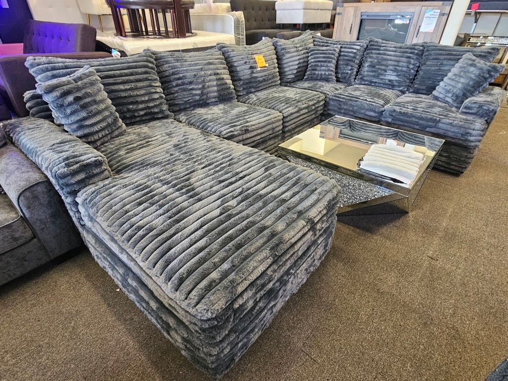 Brand New Sectional Corduroy Fabric Dark Grey Custom Made $1799